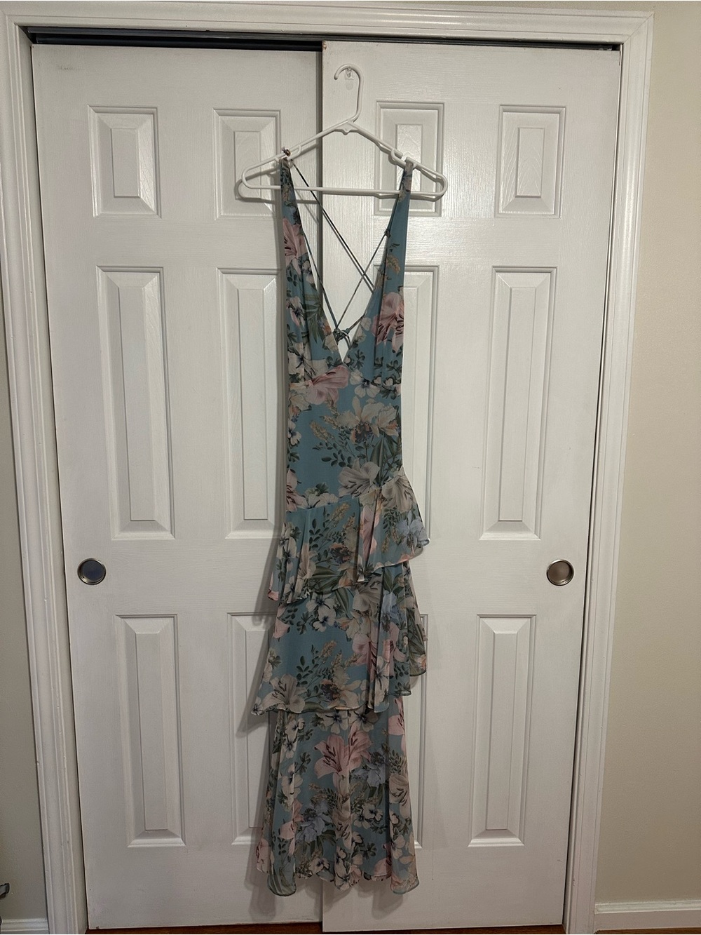 Floral Ruffle Tiered Maxi Dress in Blue